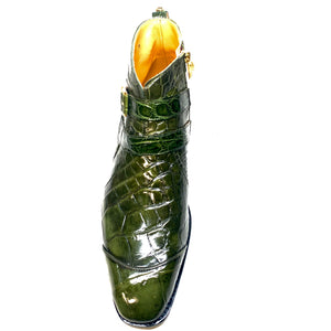 Mauri "4828/2" Olive Green Alligator Monk Strap Zipper Boots - Dudes Boutique