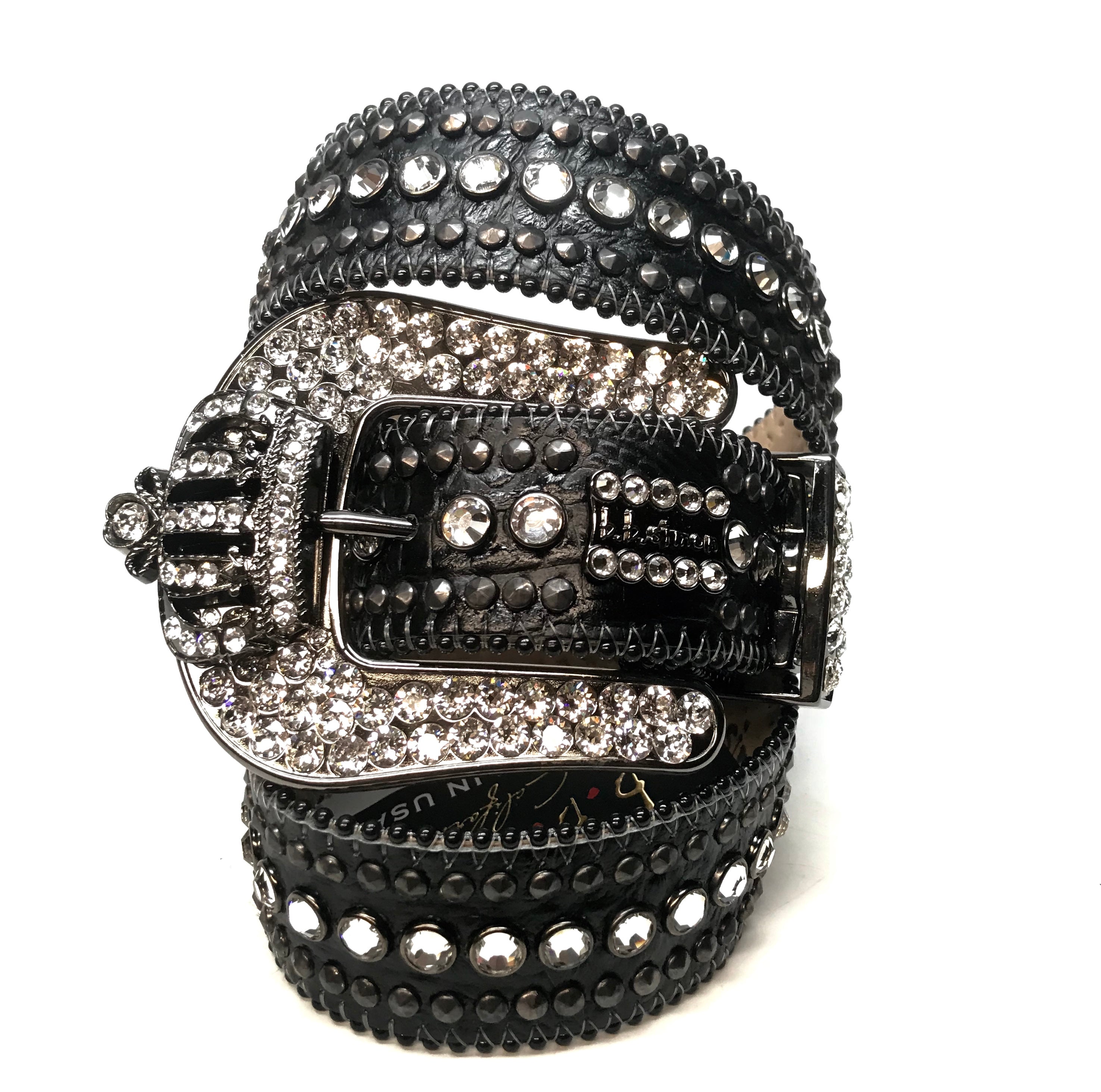 b.b. Simon 'Black Crown' Double Studded Row Crystal Belt - Dudes Boutique