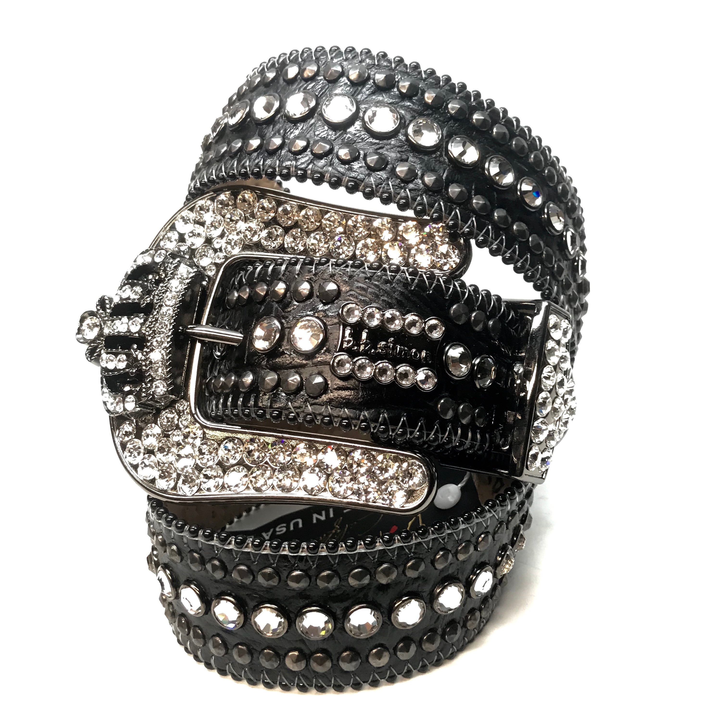 b.b. Simon 'Black Crown' Double Studded Row Crystal Belt - Dudes Boutique