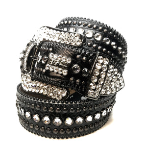 b.b. Simon 'Black Crown' Double Studded Row Crystal Belt - Dudes Boutique