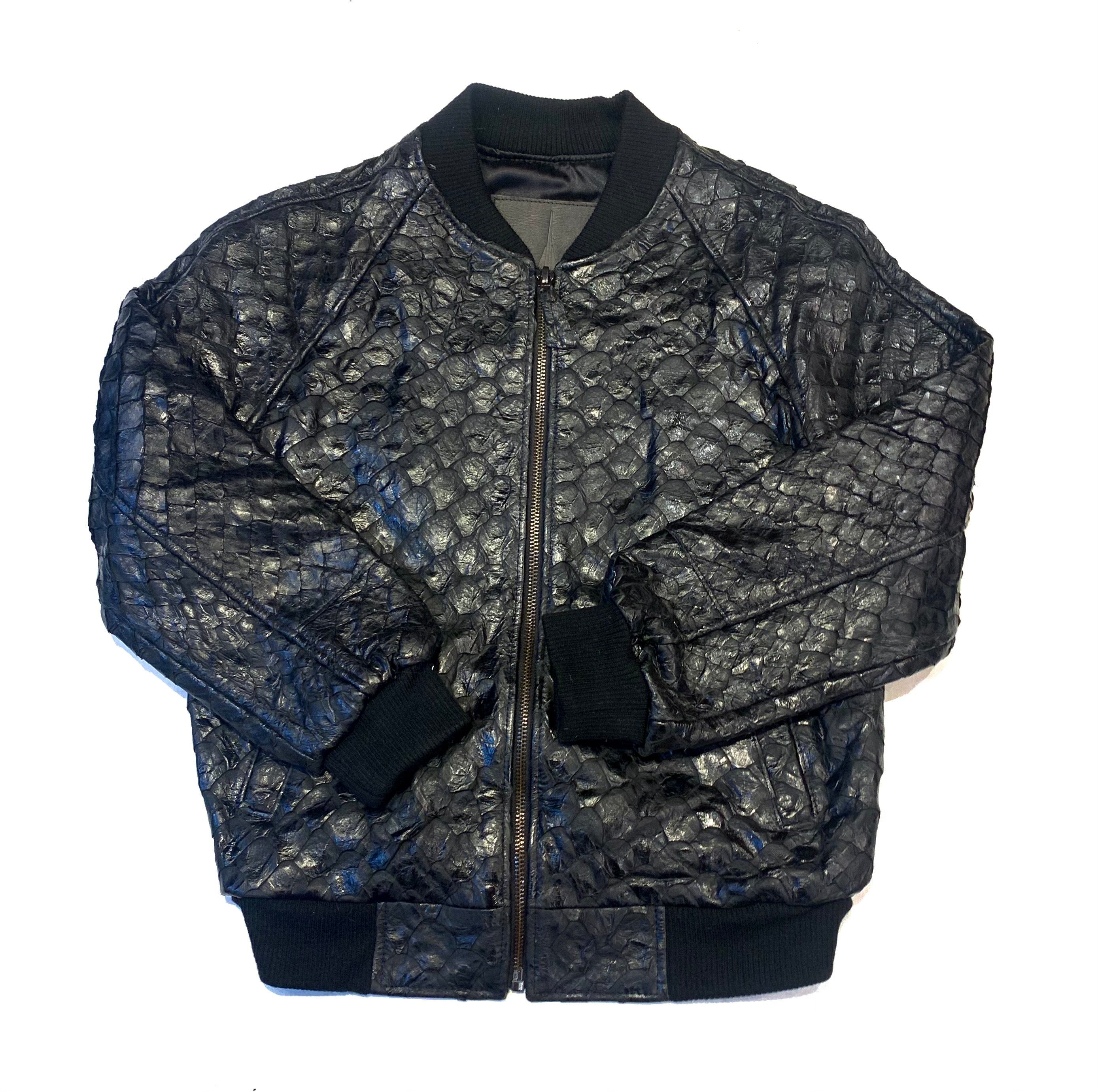 Kashani Genuine Pirarucu Fish Black Bomber Jacket - Dudes Boutique