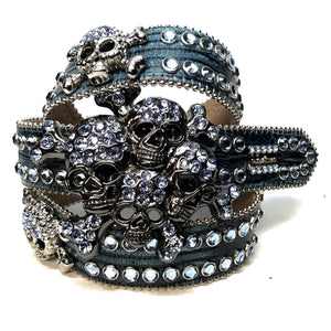 b.b. Simon Skull Blue Lizard Fully Loaded Double Row Crystal Belt - Dudes Boutique