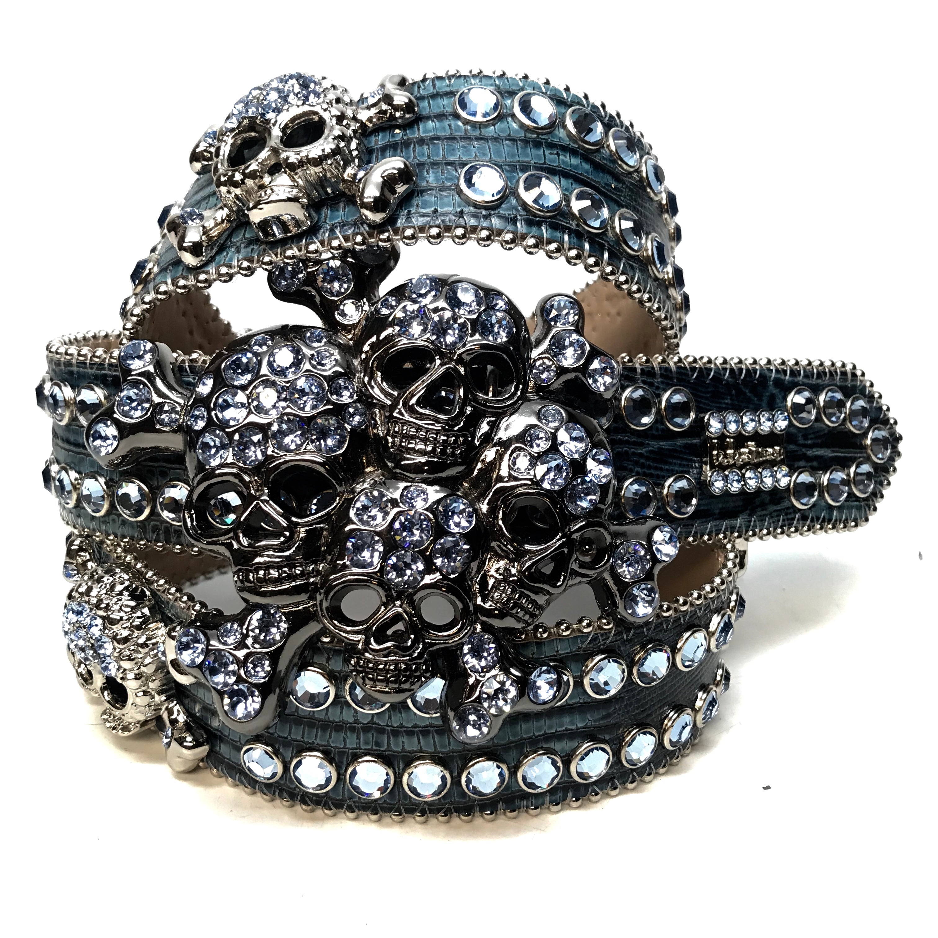 b.b. Simon Skull Blue Lizard Fully Loaded Double Row Crystal Belt - Dudes Boutique