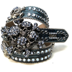 b.b. Simon Skull Blue Lizard Fully Loaded Double Row Crystal Belt - Dudes Boutique
