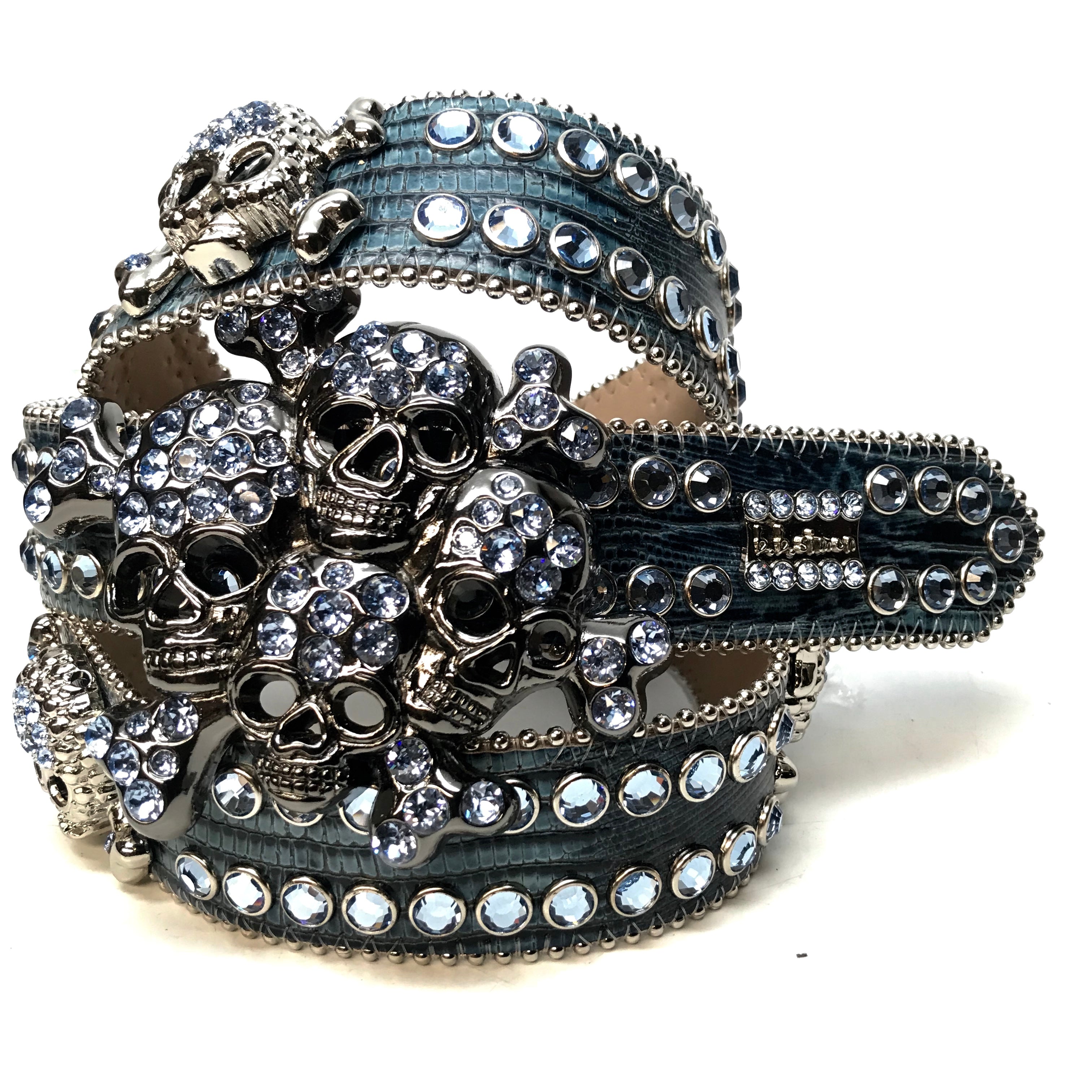 b.b. Simon Skull Blue Lizard Fully Loaded Double Row Crystal Belt - Dudes Boutique