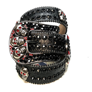 b.b. Simon Skull Black Red Fully Loaded Double Row Crystal Belt - Dudes Boutique