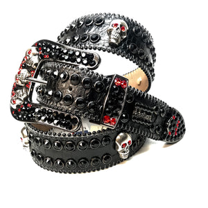 b.b. Simon Skull Black Red Fully Loaded Double Row Crystal Belt - Dudes Boutique