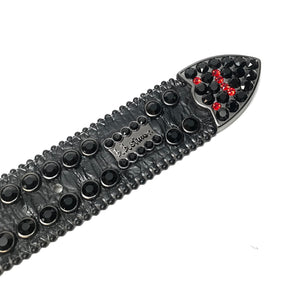 b.b. Simon Skull Black Red Fully Loaded Double Row Crystal Belt - Dudes Boutique