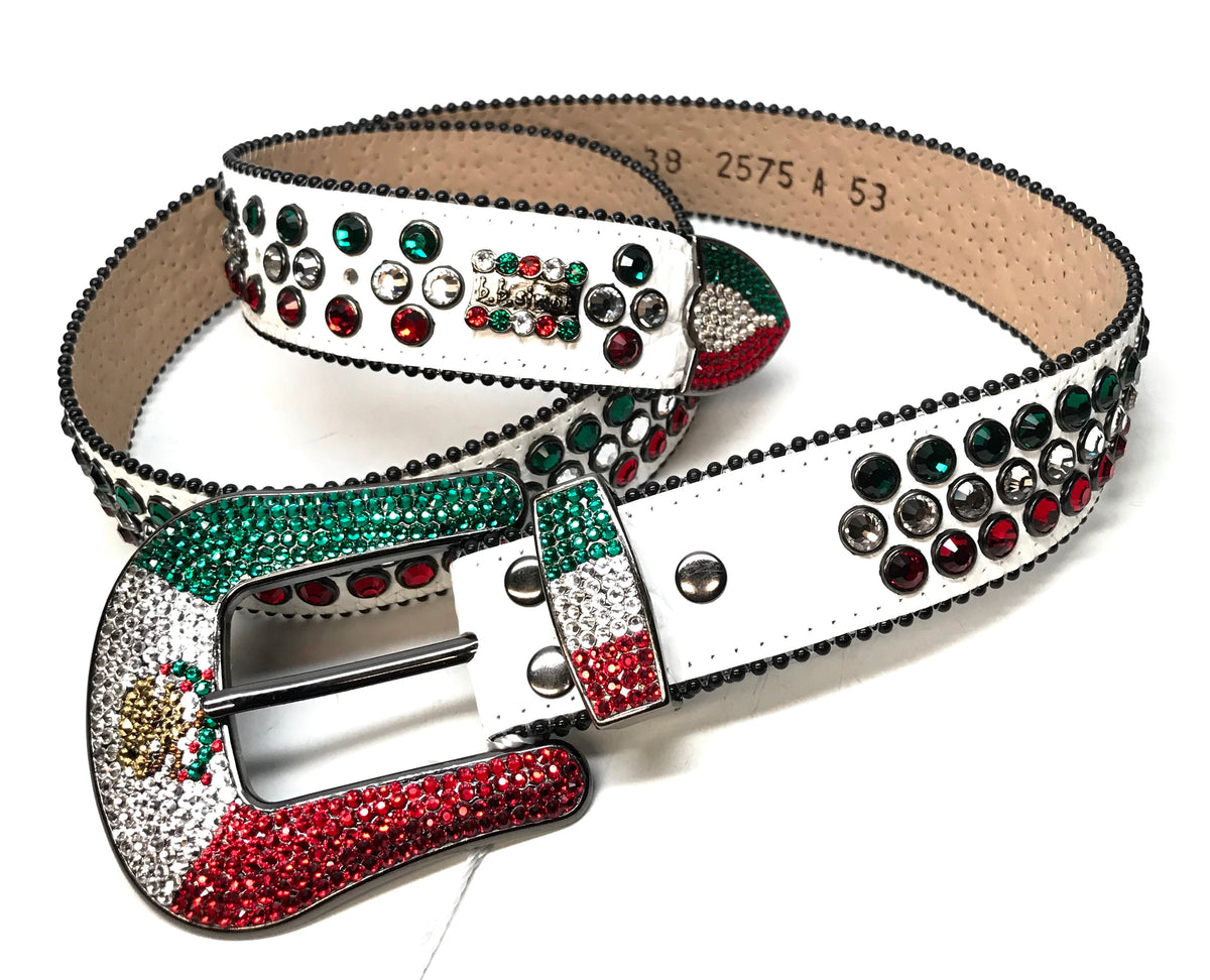 b.b. Simon "Mexican Flag" Fully Loaded Crystal Belt - Dudes Boutique