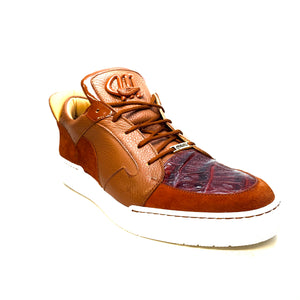 Mauri '8412' Two Tone Brown Alligator/Suede/Patent Leather Low Top Sneakers - Dudes Boutique
