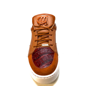 Mauri '8412' Two Tone Brown Alligator/Suede/Patent Leather Low Top Sneakers - Dudes Boutique