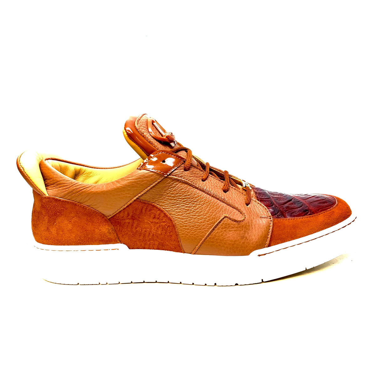 Mauri '8412' Two Tone Brown Alligator/Suede/Patent Leather Low Top Sneakers - Dudes Boutique