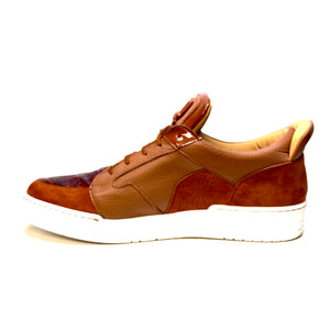 Mauri '8412' Two Tone Brown Alligator/Suede/Patent Leather Low Top Sneakers - Dudes Boutique
