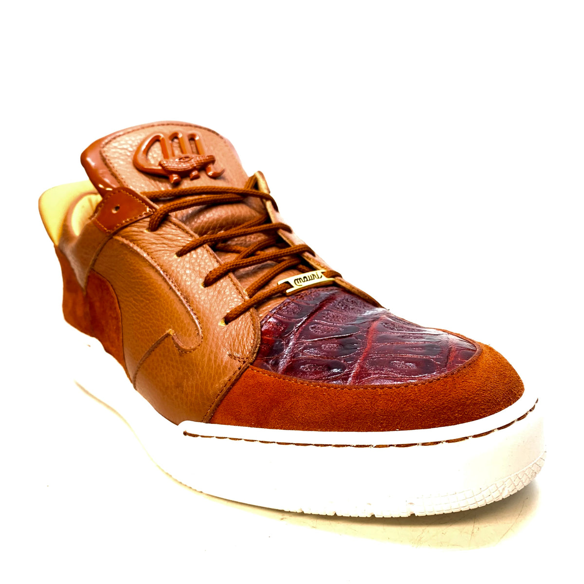 Mauri '8412' Two Tone Brown Alligator/Suede/Patent Leather Low Top Sneakers - Dudes Boutique