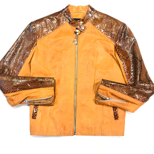 Kashani honey comb python and leather biker jacket