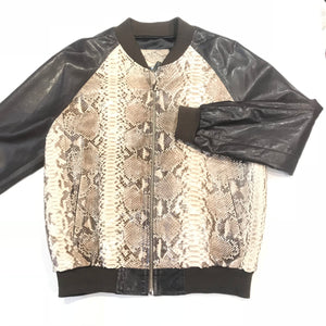 Kashani Dark Brown Natural Python Bomber Jacket - Dudes Boutique