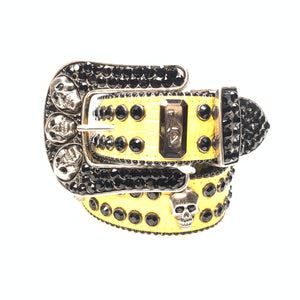 b.b. Simon Yellow Black Skull Double Row Crystal Belt - Dudes Boutique