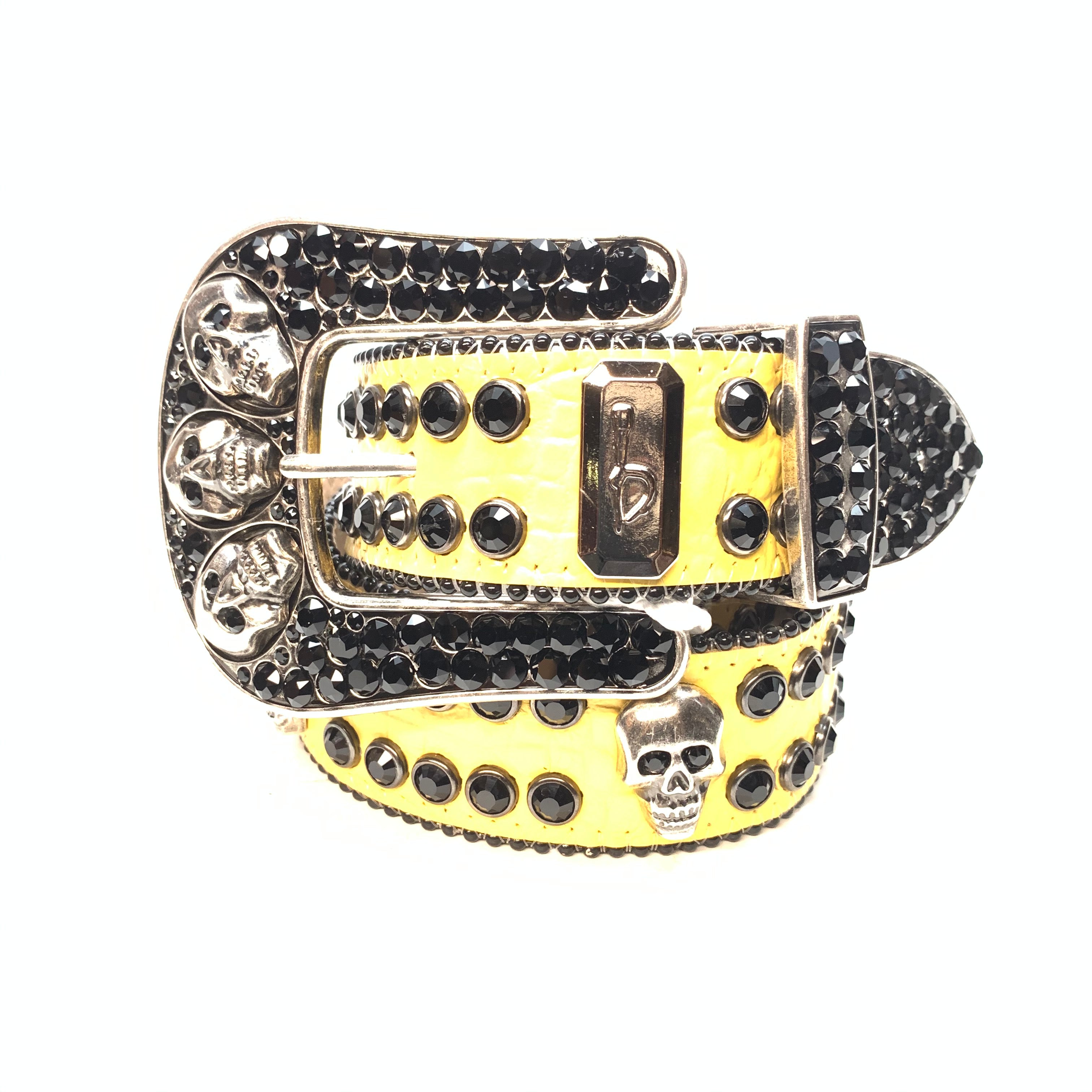 b.b. Simon Yellow Black Skull Double Row Crystal Belt - Dudes Boutique