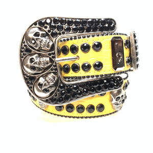 b.b. Simon Yellow Black Skull Double Row Crystal Belt - Dudes Boutique