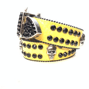b.b. Simon Yellow Black Skull Double Row Crystal Belt - Dudes Boutique
