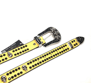 b.b. Simon Yellow Black Skull Double Row Crystal Belt - Dudes Boutique