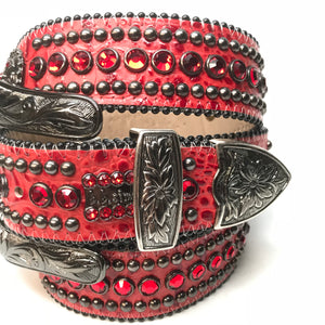 b.b. Simon 'Blood Red Double Studded' Crystal Belt - Dudes Boutique