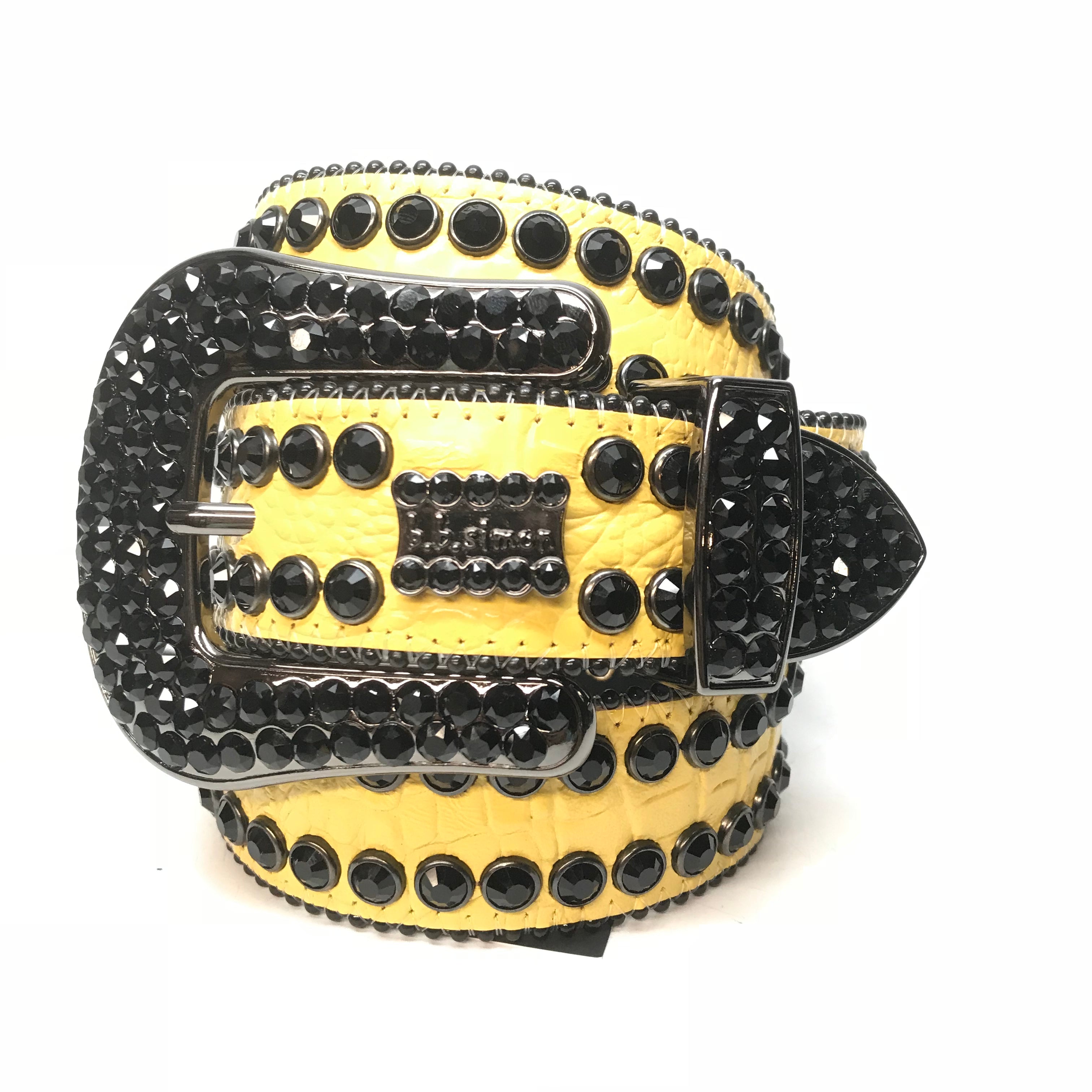 b.b. Simon Double Row Yellow Black Crystal Belt - Dudes Boutique