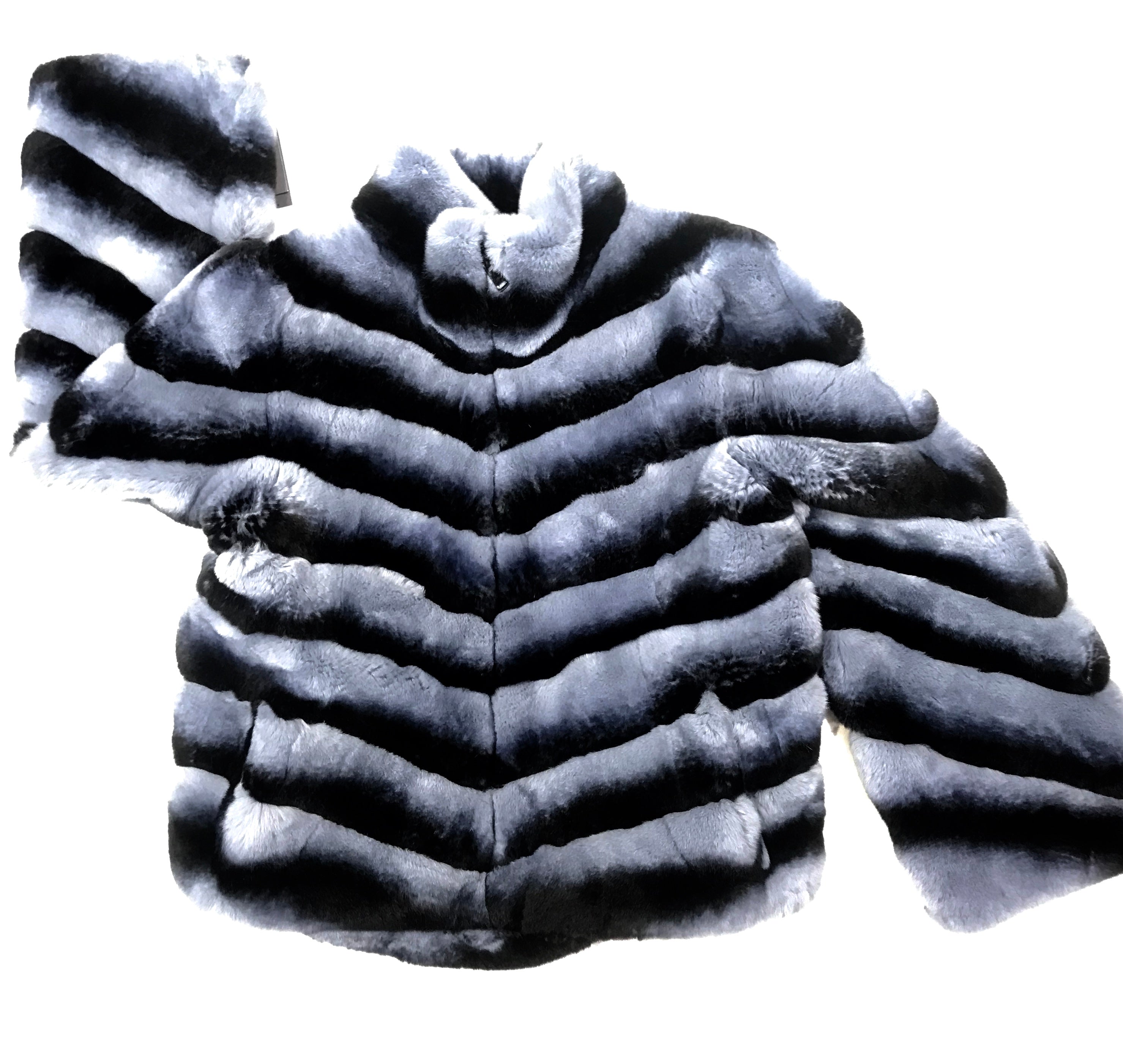 Kashani Ladies Blue Rex Rabbit Chinchilla Fur Coat - Dudes Boutique