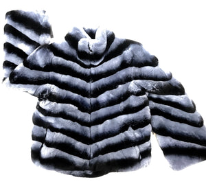Kashani Ladies Blue Rex Rabbit Chinchilla Fur Coat - Dudes Boutique