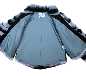 Kashani Ladies Blue Rex Rabbit Chinchilla Fur Coat - Dudes Boutique