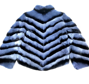 Kashani Ladies Blue Rex Rabbit Chinchilla Fur Coat - Dudes Boutique