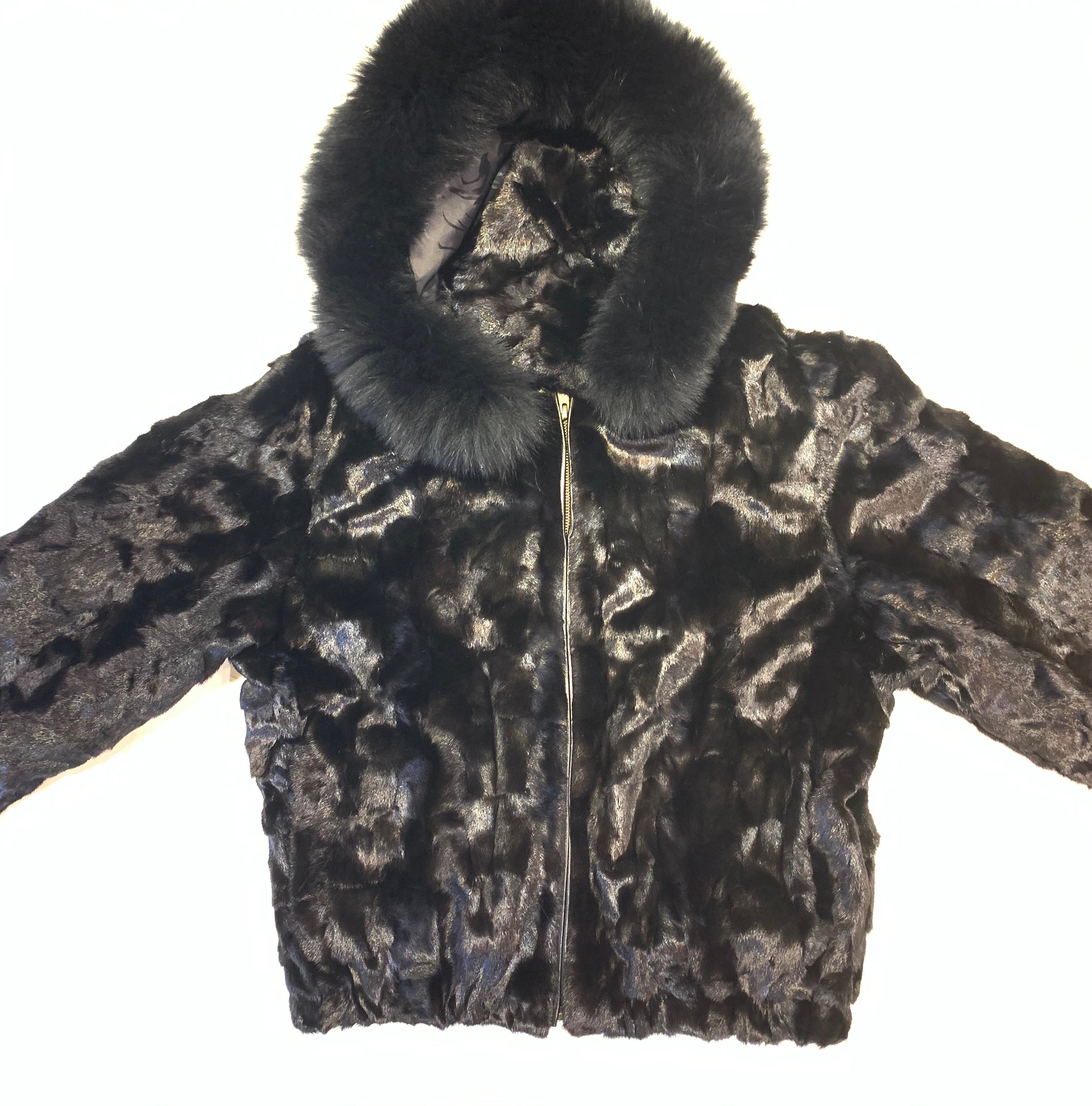 Kashani Women's Black Mink Hooded Bomber Jacket - Dudes Boutique