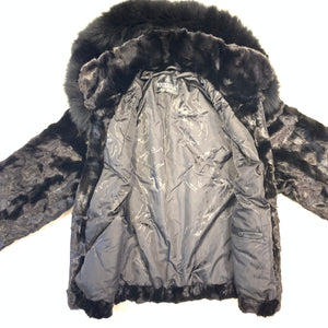 Kashani Women's Black Mink Hooded Bomber Jacket - Dudes Boutique