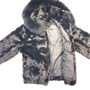 Kashani Women's Black Mink Hooded Bomber Jacket - Dudes Boutique