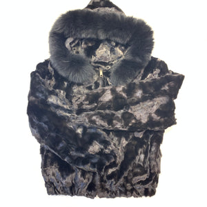 Kashani Women's Black Mink Hooded Bomber Jacket - Dudes Boutique