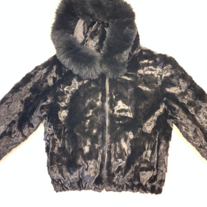 Kashani Women's Black Mink Hooded Bomber Jacket - Dudes Boutique