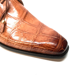 Mauri 4851 Cognac Alligator Body Lace Up Dress Shoes - Dudes Boutique