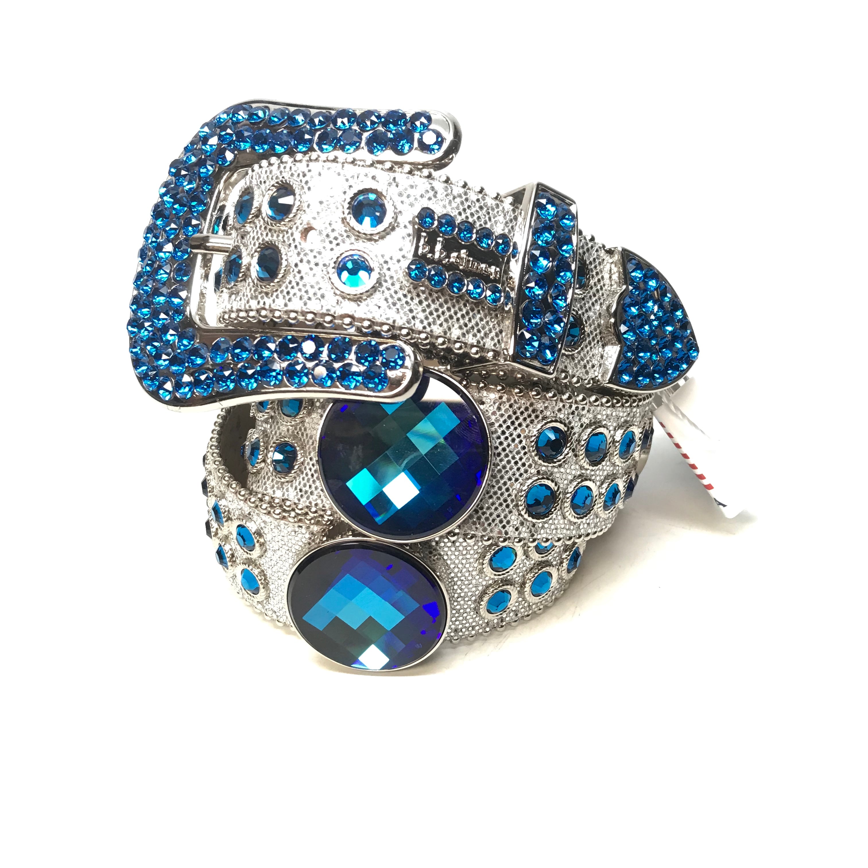 b.b. Simon 'Deep Ocean Drip' Blue Fully Loaded Crystal Belt - Dudes Boutique
