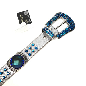 b.b. Simon 'Deep Ocean Drip' Blue Fully Loaded Crystal Belt - Dudes Boutique
