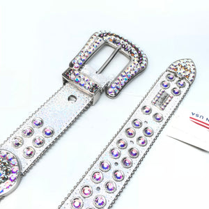 b.b. Simon White Iridescent Big Block Crystal Belt - Dudes Boutique