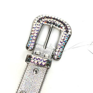 b.b. Simon White Iridescent Big Block Crystal Belt - Dudes Boutique
