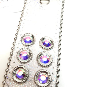 b.b. Simon White Iridescent Big Block Crystal Belt - Dudes Boutique