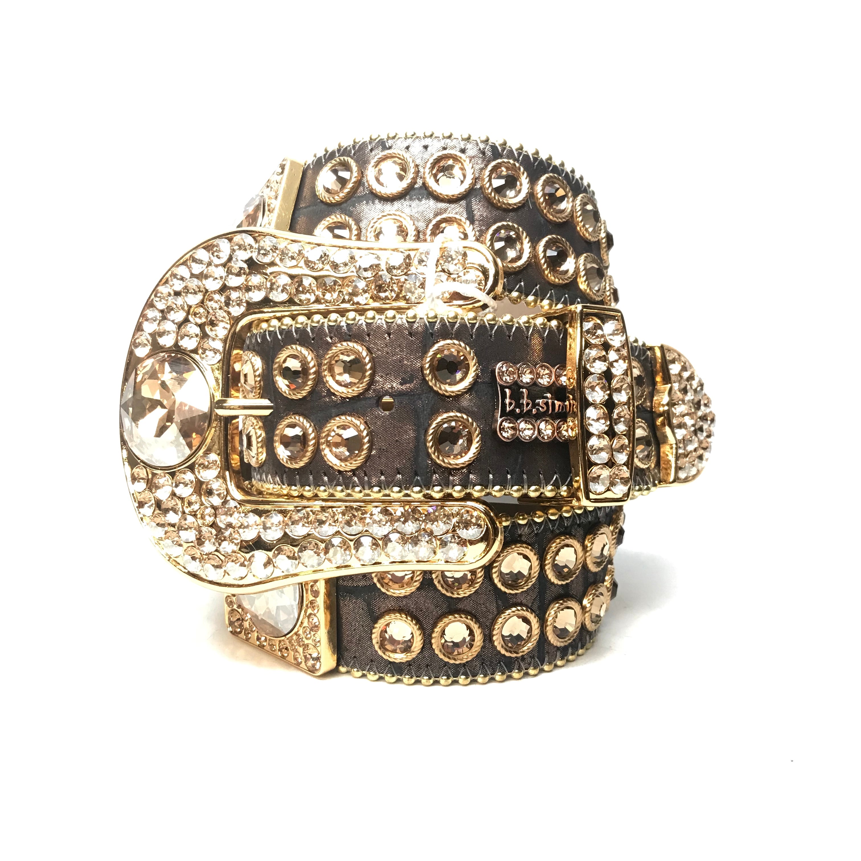 b.b. Simon 'Chocolate Gold' Big Block Crystal Belt - Dudes Boutique