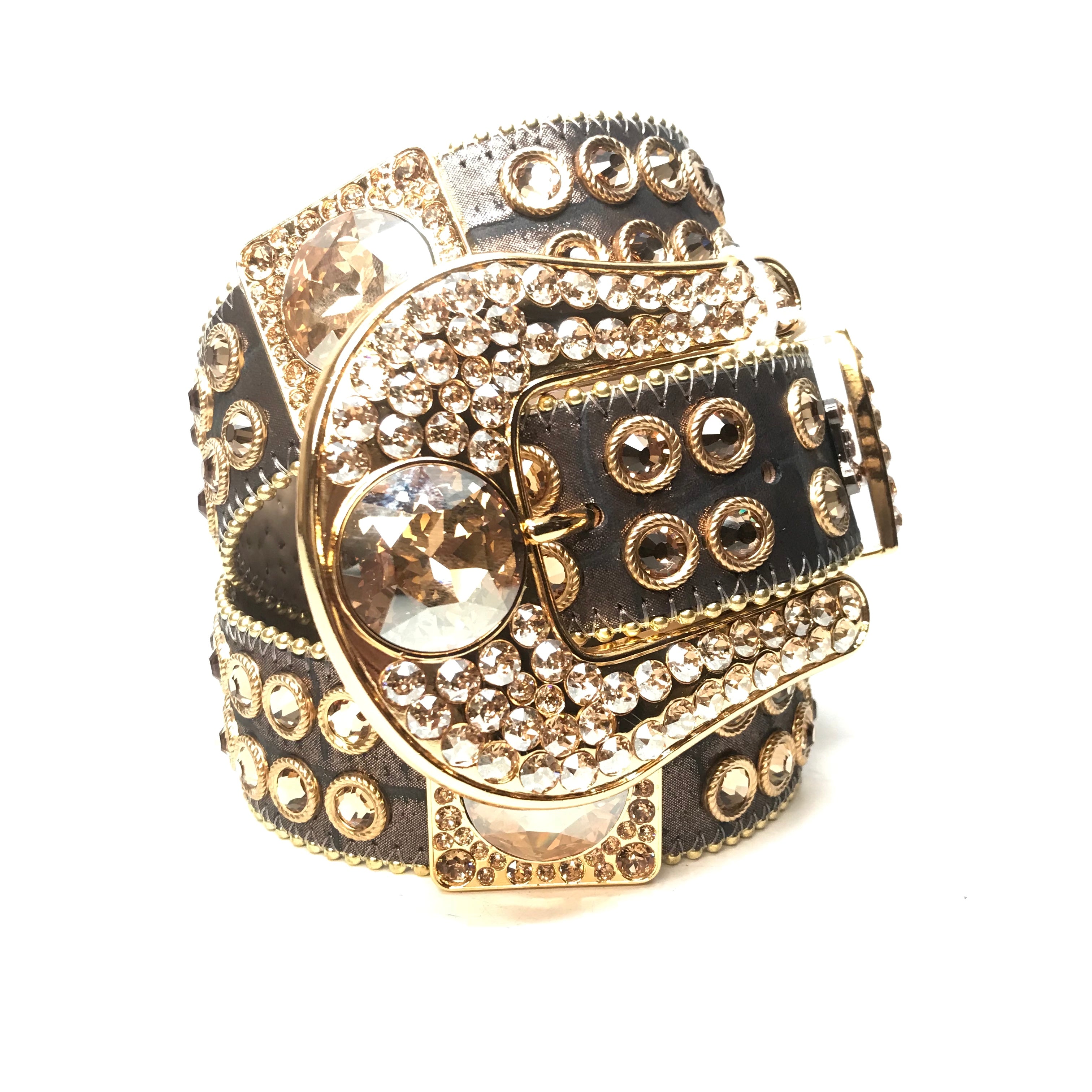 b.b. Simon 'Chocolate Gold' Big Block Crystal Belt - Dudes Boutique