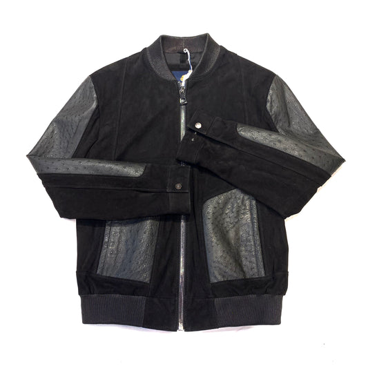 Kashani Men's Black Suede/Ostrich Quill Jacket - Dudes Boutique