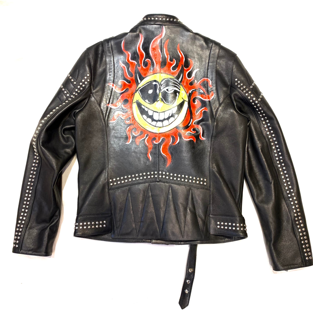 Barya NewYork Flaming Sun Studded Lambskin Biker Jacket - Dudes Boutique