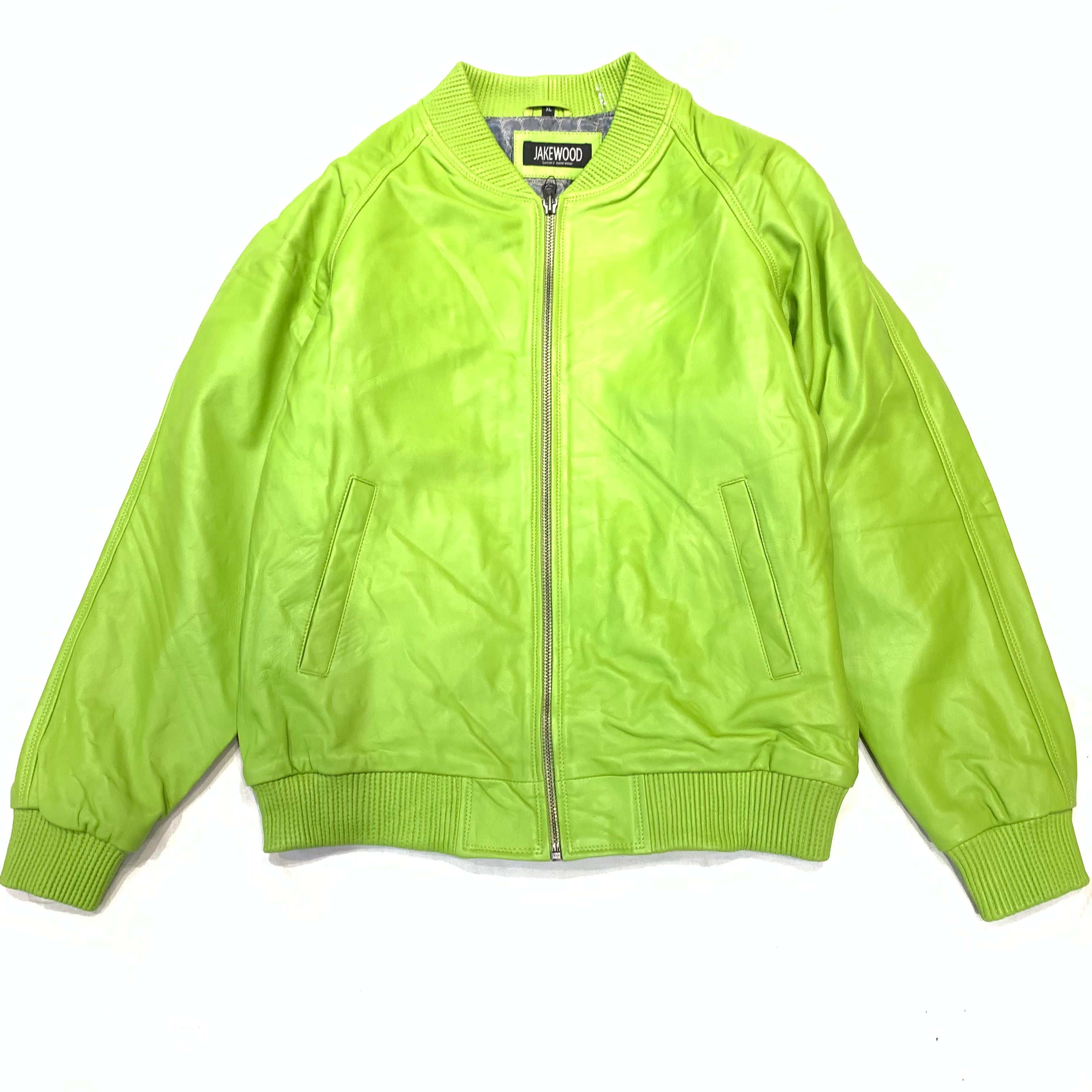 Jakewood Lime Green Lambskin Varsity Jacket - Dudes Boutique