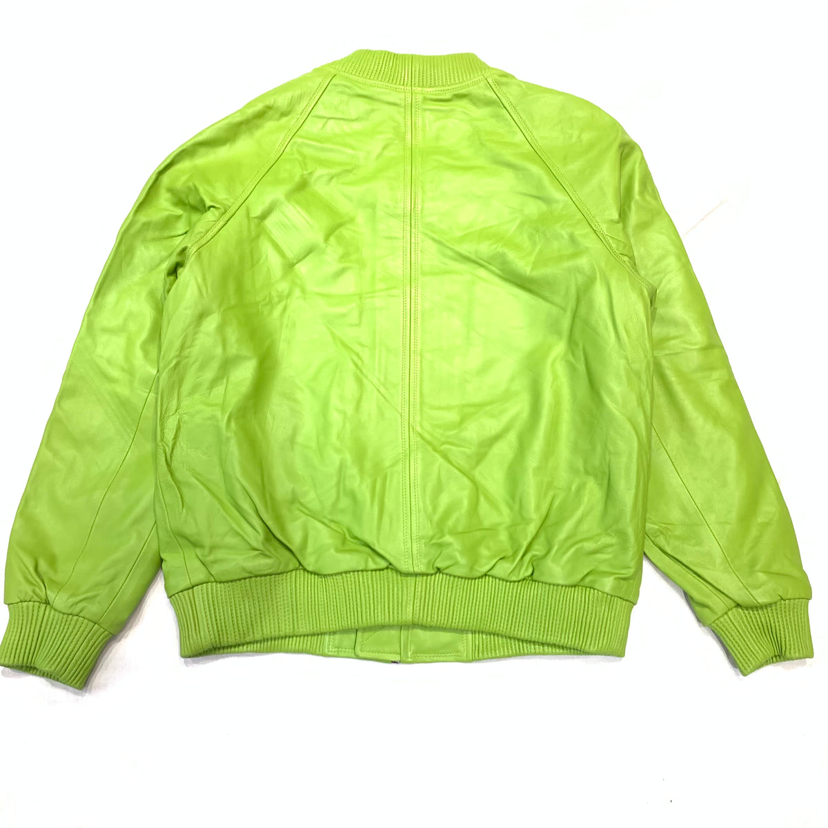 Jakewood Lime Green Lambskin Varsity Jacket - Dudes Boutique