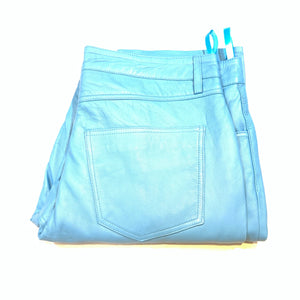 Kashani Men's Powder Blue Lambskin Straight Cut Leather Pants - Dudes Boutique