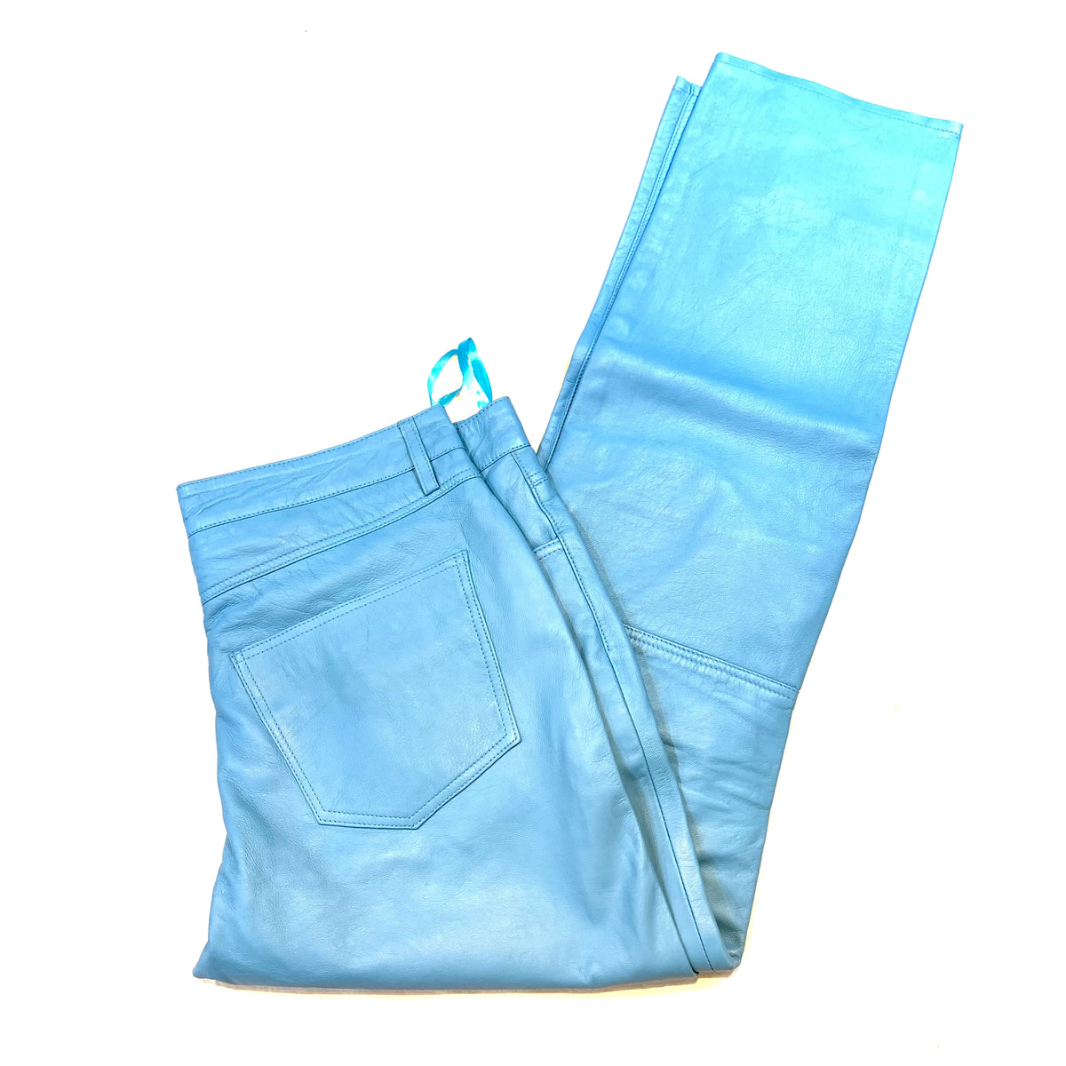 Kashani Men's Powder Blue Lambskin Straight Cut Leather Pants - Dudes Boutique